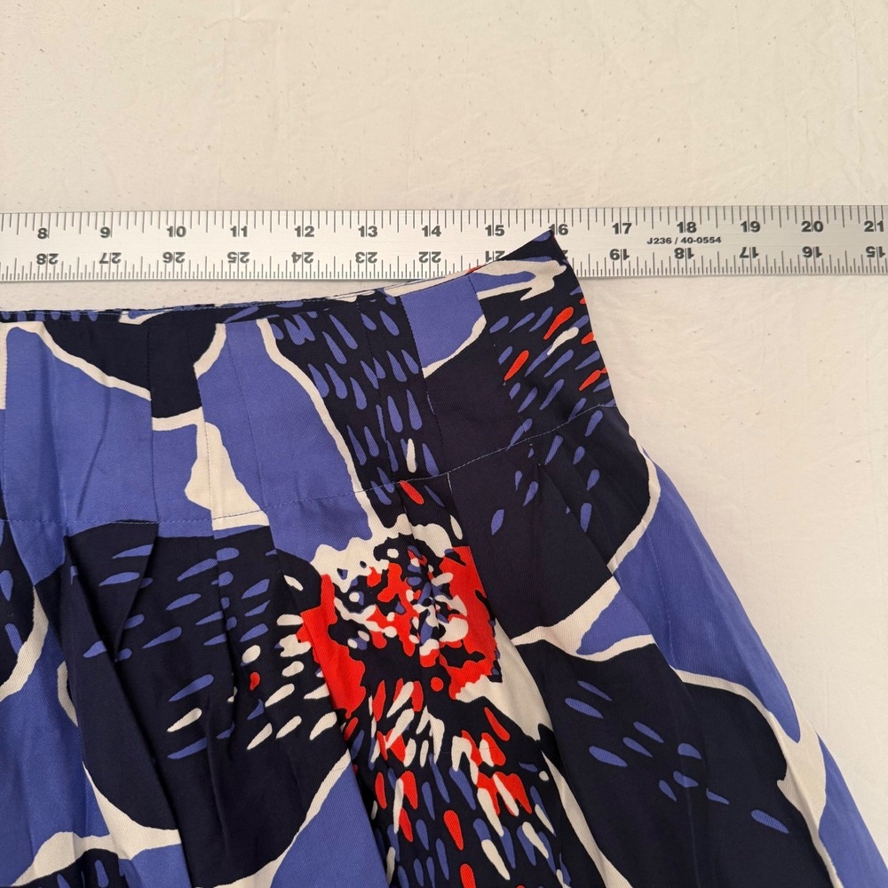 Victor Alfaro Skirt Womens 12 Blue Excellent Silk Floral Pleated Mini A-Line - Picture 5 of 6